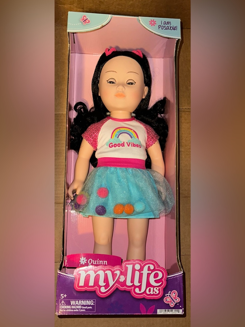 My Life As Quinn Doll with Blue Tulle Skirt & Pink 'Good Vibes' Top